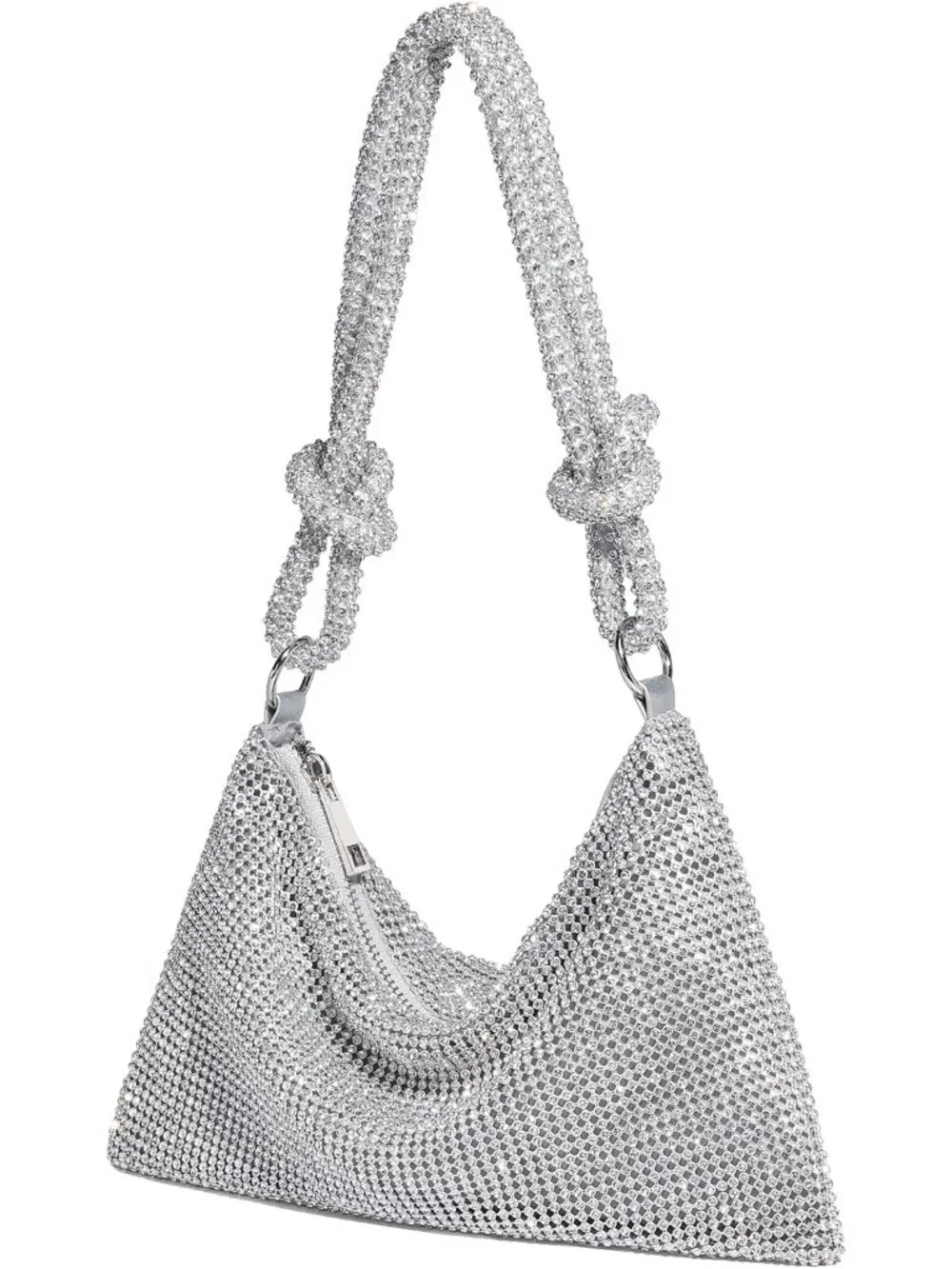 👜Women's Silver Sparkly Rhinestone Evening Clutch Shoulder Bag Dressy Purse